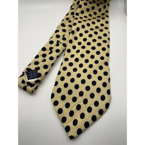 Paul Frederick Polka Dot Necktie Mens Yellow Navy Blue Silk Blend